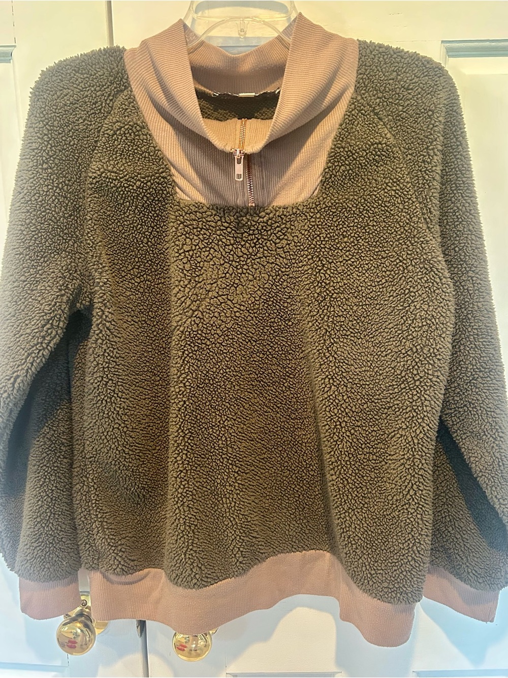 Gypsies & Moondust Olive Sherpa Pullover with  Trim